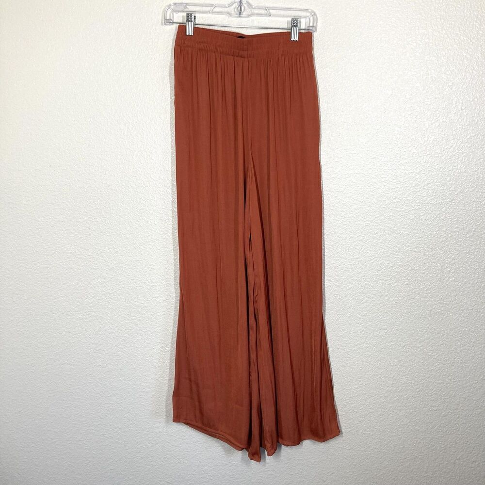 Zara Wide Leg Pants Womens XS Orange Elastic Waist Pockets Lightweight Lounge